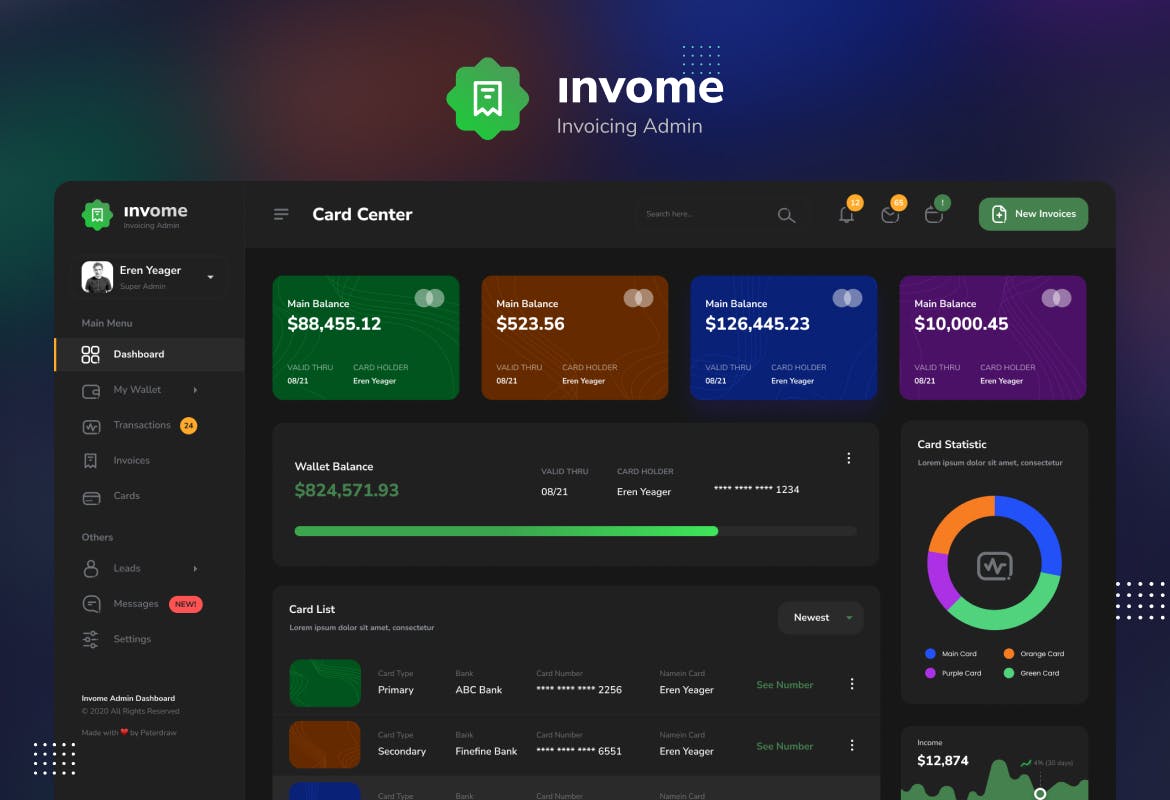 财务管理开票后台仪表盘UI界面设计模板 Invome - Invoicing Admin Dashboard Template_img_2