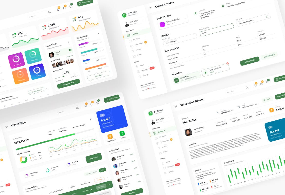 财务管理开票后台仪表盘UI界面设计模板 Invome - Invoicing Admin Dashboard Template_img_2