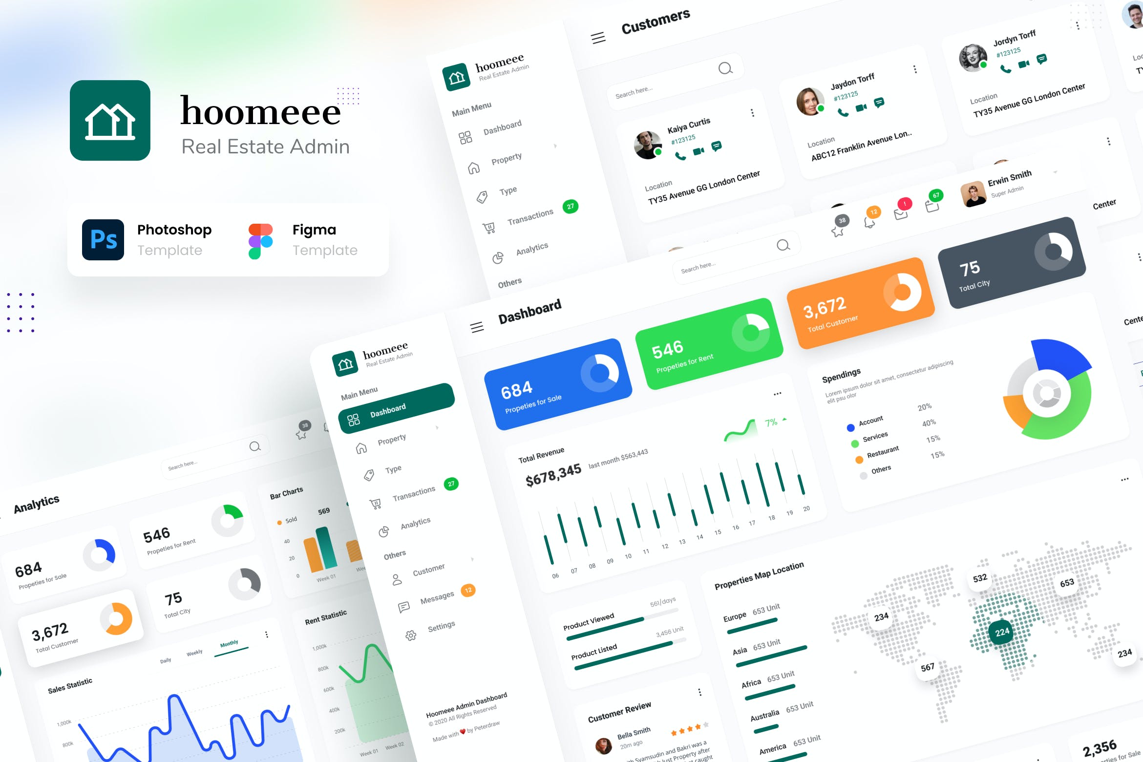 房地产中介后台管理仪表盘UI界面设计套件 Hoomeee - Real Estate Admin Dashboard Template_img_2