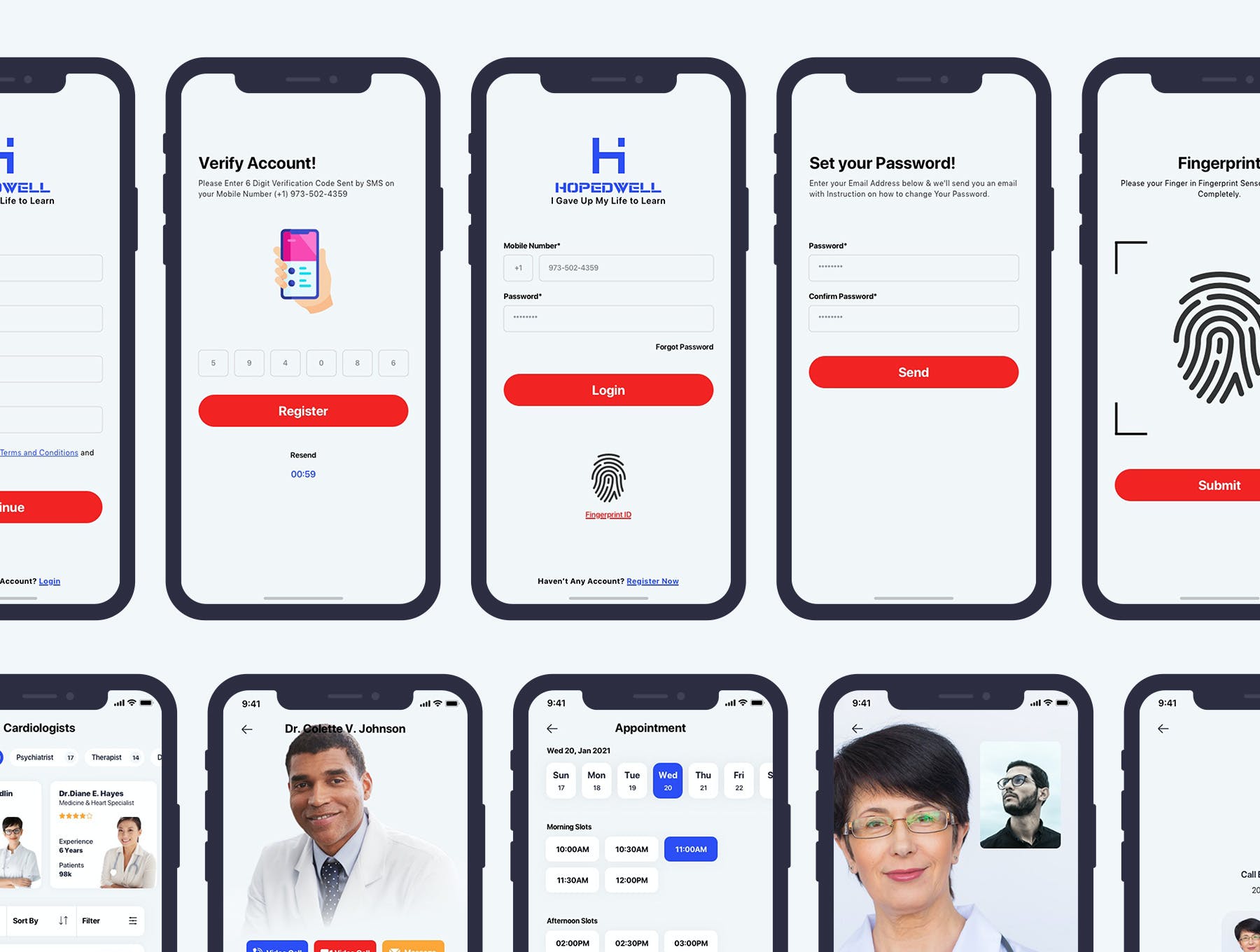 医院挂号卫生保健APP应用程序UI界面设计套件 Hospital & HealthCare Mobile App UI_img_2