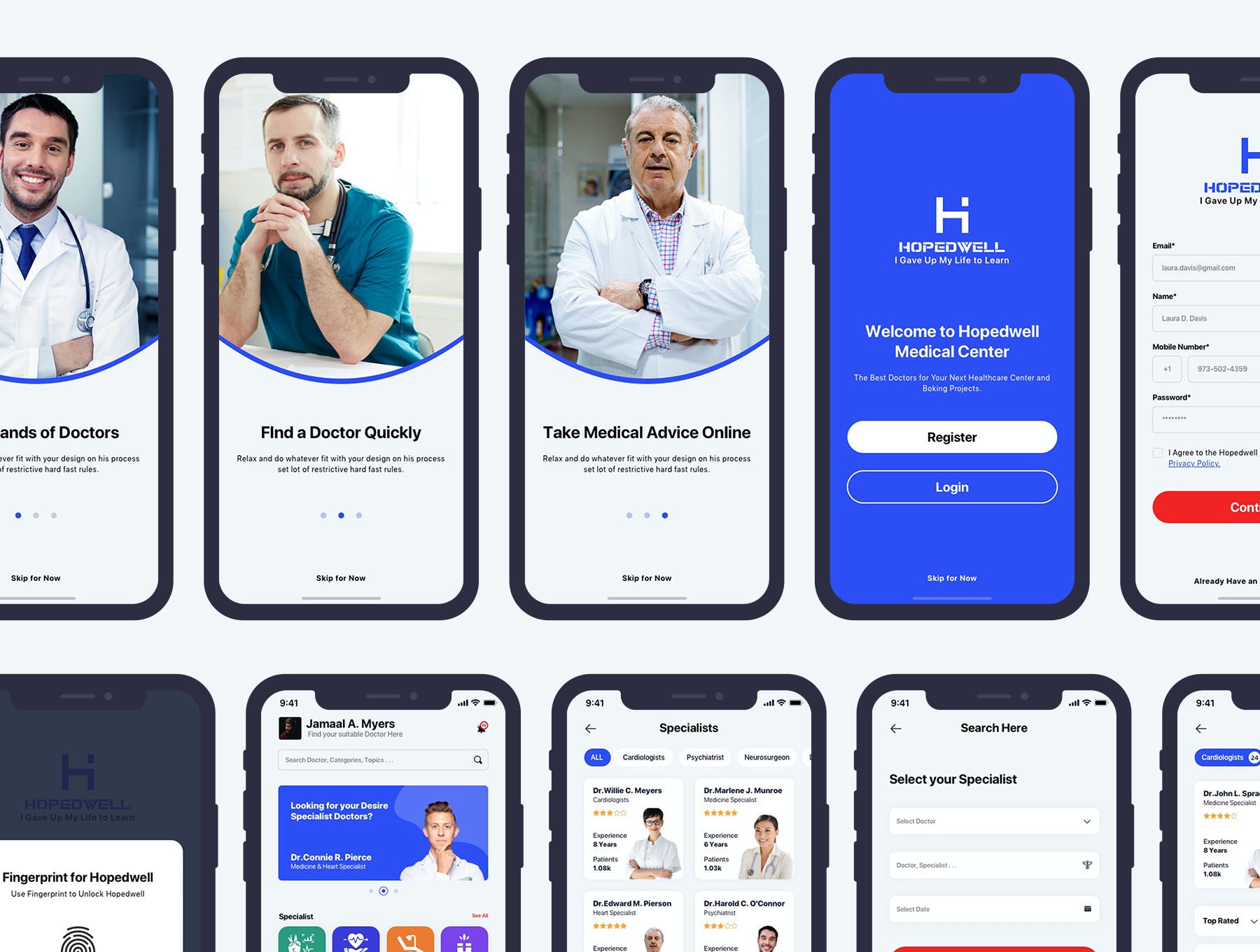 医院挂号卫生保健APP应用程序UI界面设计套件 Hospital & HealthCare Mobile App UI_img_2