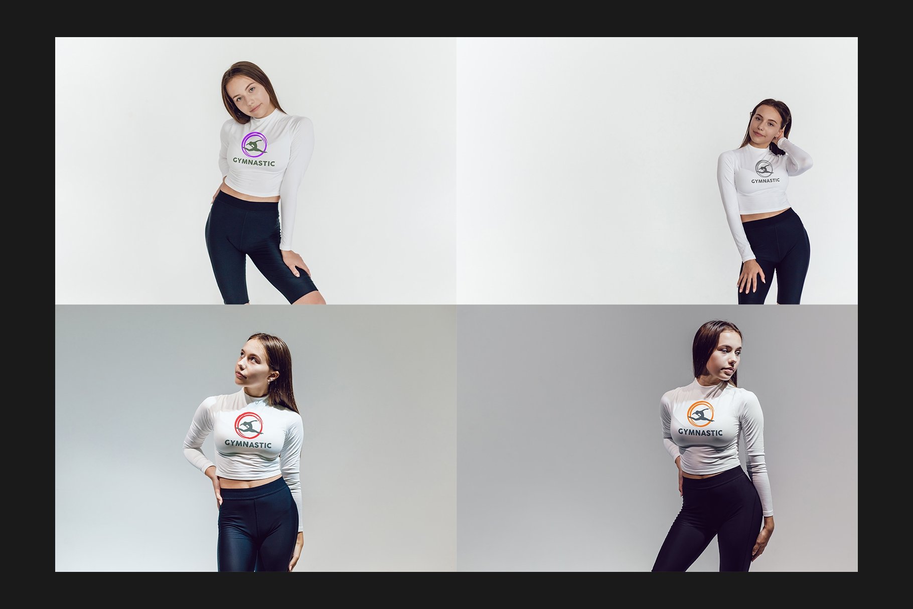 10款女式长袖短裤运动上衣印花图案设计PS贴图样机 Stretching Longsleeve Mockup Set_img_2