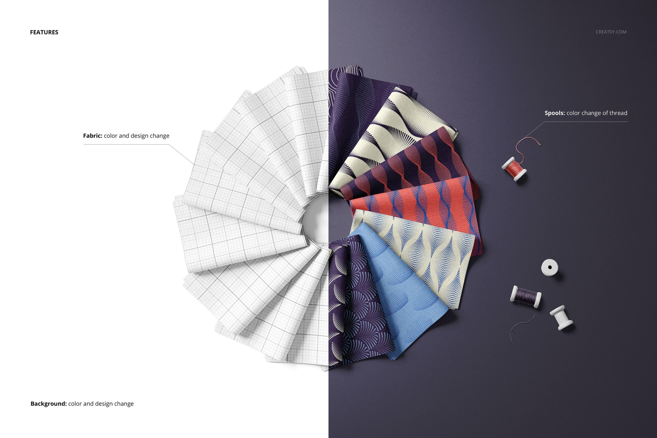 时尚折叠式绸缎面料印花图案设计贴图样机合集 Folded Fabric Swatches Mockup Set_img_2