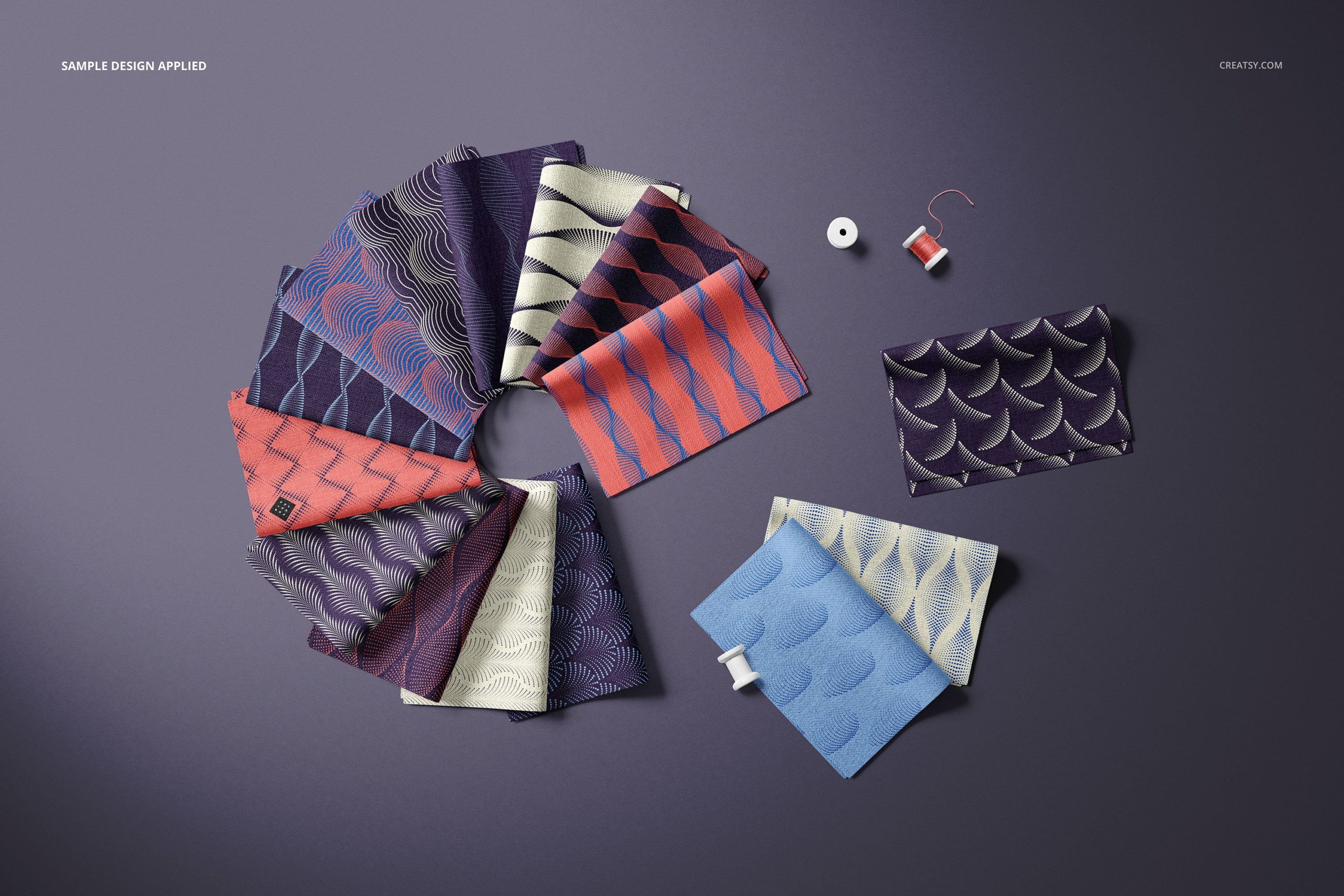 时尚折叠式绸缎面料印花图案设计贴图样机合集 Folded Fabric Swatches Mockup Set_img_2