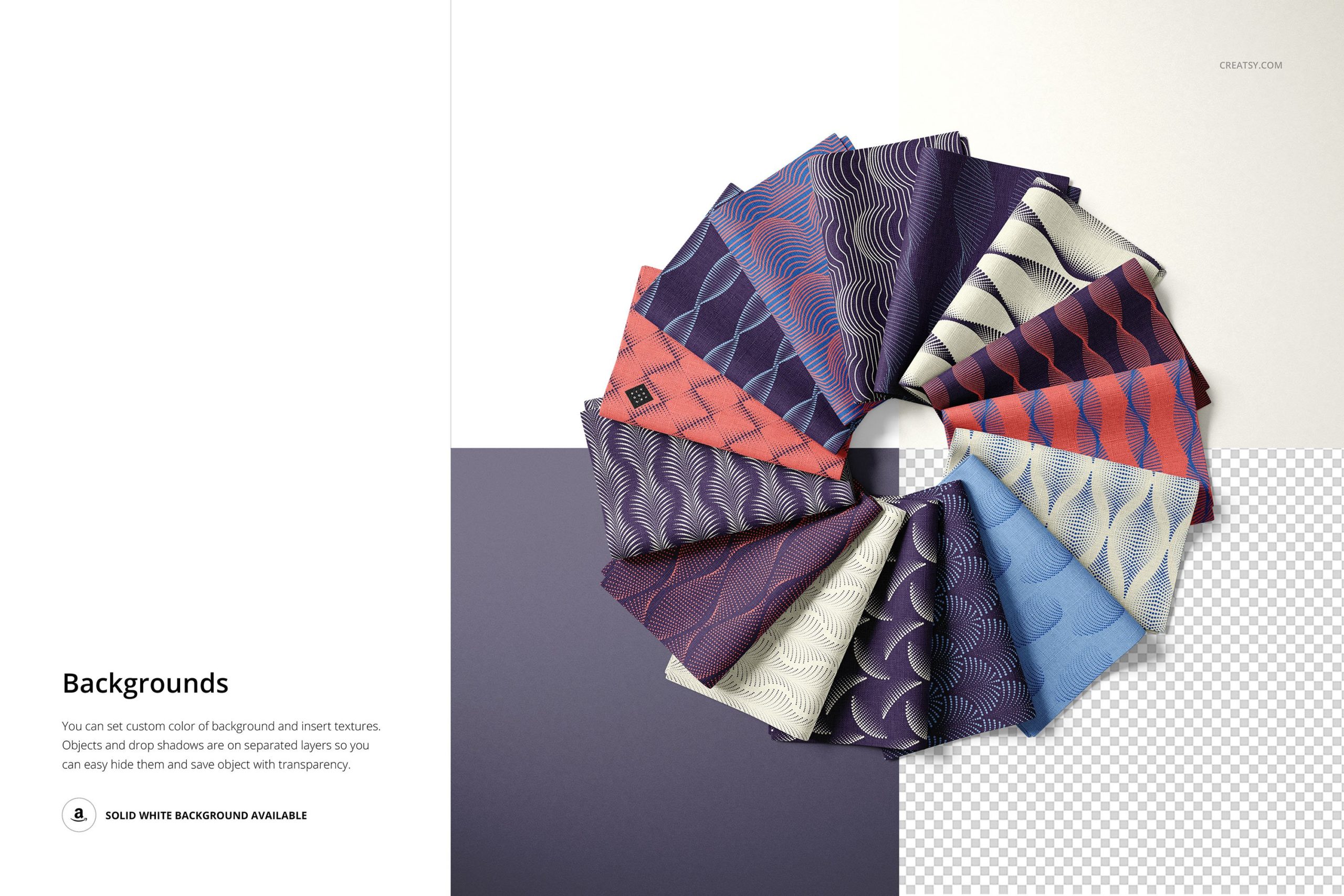 时尚折叠式绸缎面料印花图案设计贴图样机合集 Folded Fabric Swatches Mockup Set_img_2