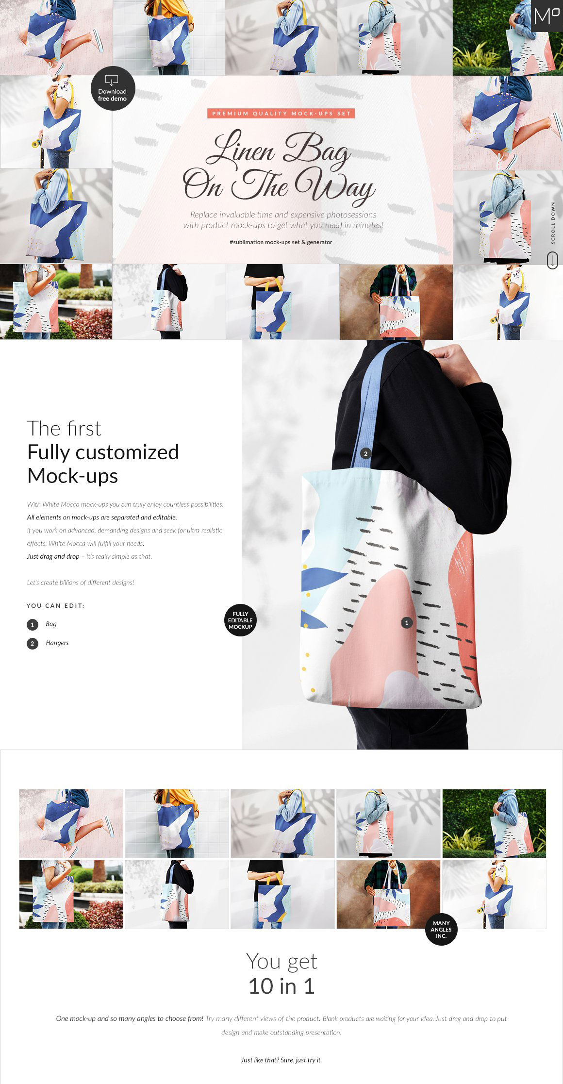 亚麻帆布袋印花图案设计展示贴图样机合集 Linen Bag On The Way Mockups Bundle_img_2