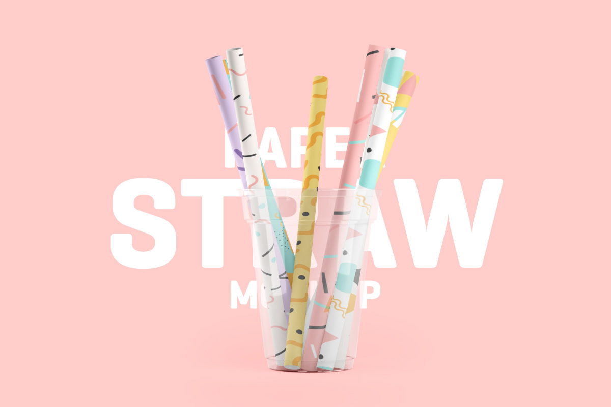 卷轴壁纸印花图案设计3D演示样机模板 Paper Straw 3D Mockup_img_2