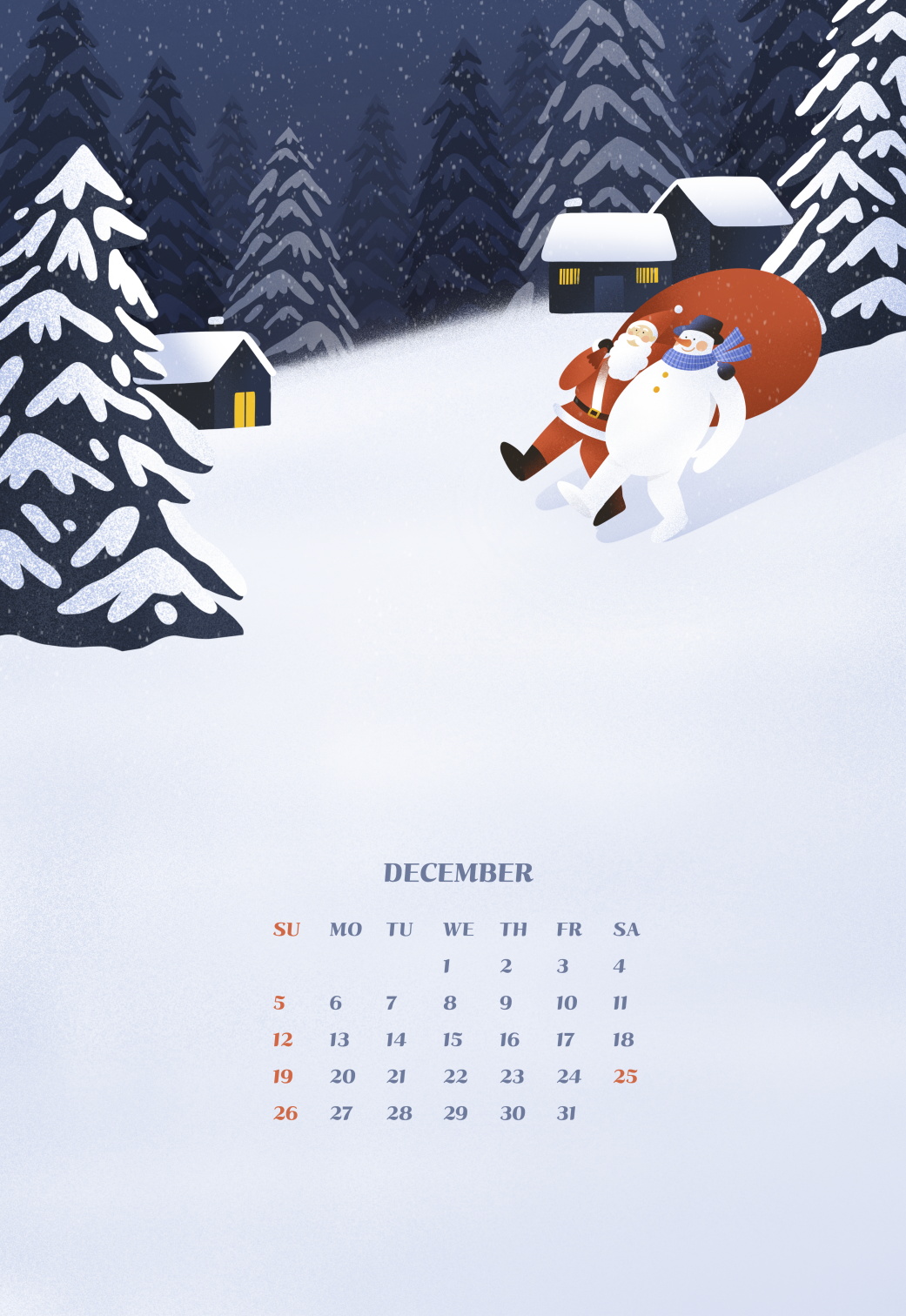 12款新年卡通插画日历台历挂历PSD模板素材 Cartoon Illustration Calendar Template_img_2