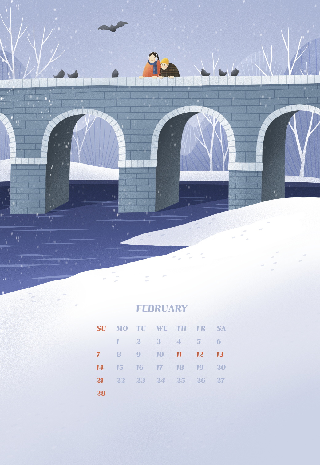 12款新年卡通插画日历台历挂历PSD模板素材 Cartoon Illustration Calendar Template_img_2