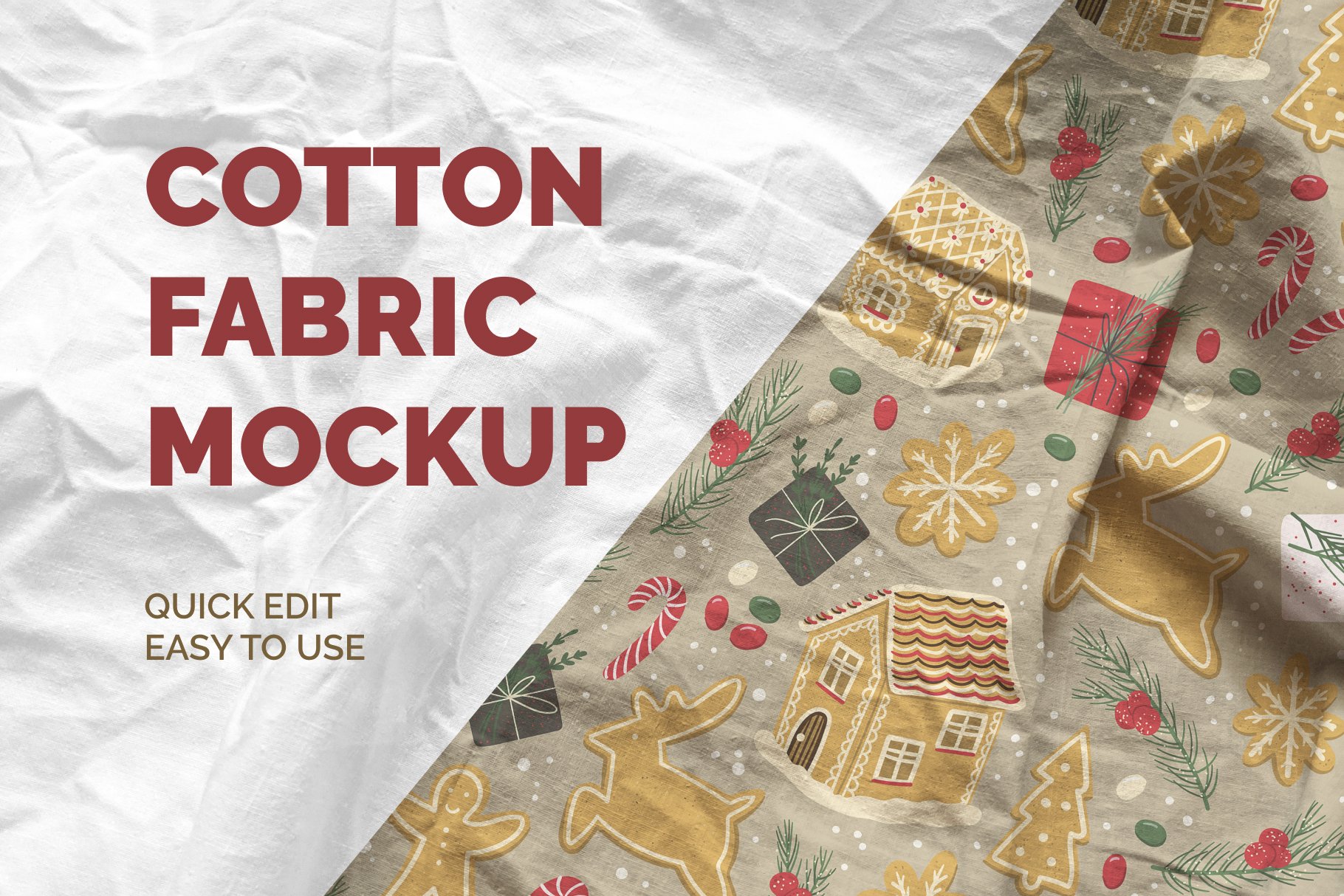 褶皱纺织面料布料印花图案设计PS贴图样机模板 Cotton Fabric Mockup_img_2