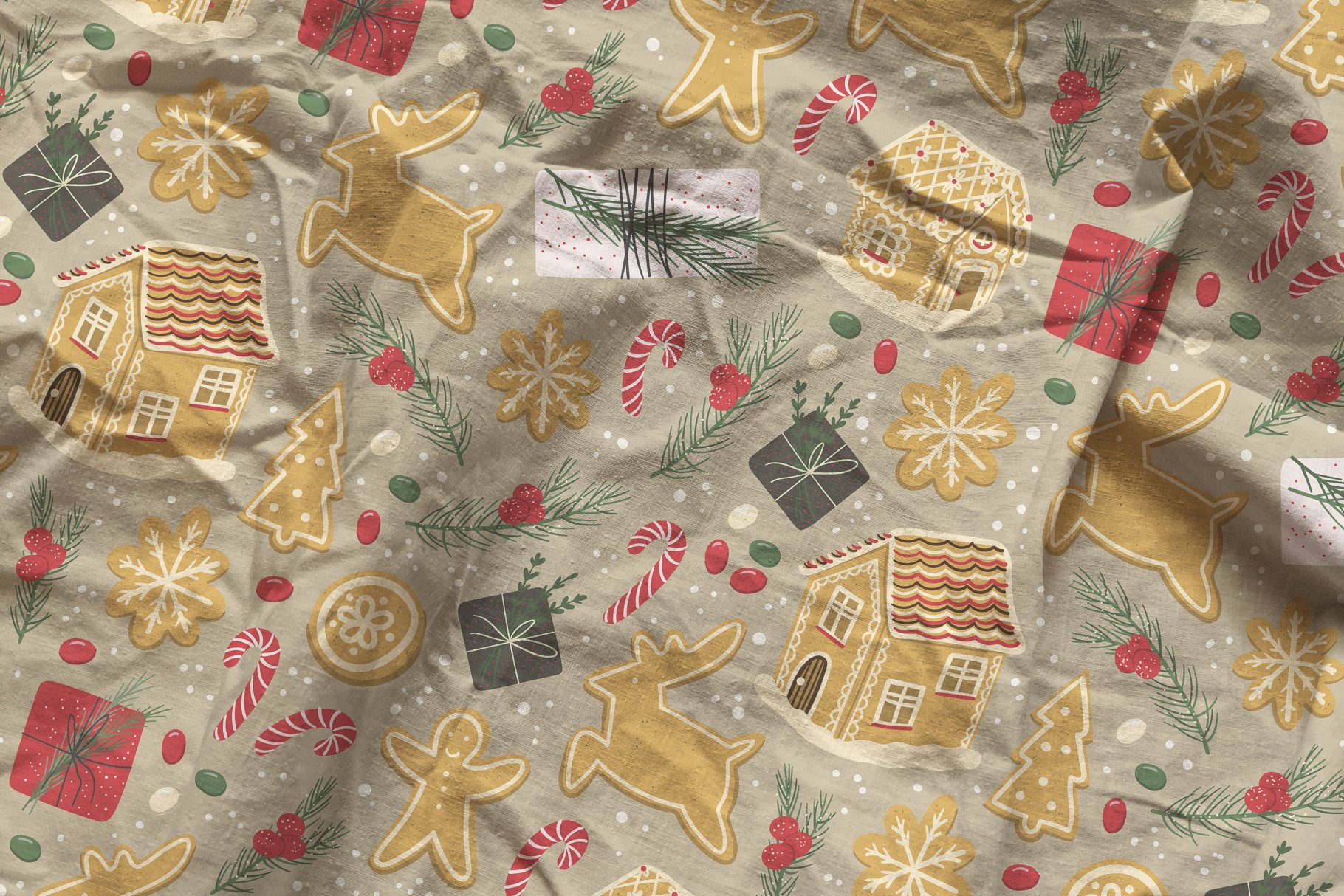 褶皱纺织面料布料印花图案设计PS贴图样机模板 Cotton Fabric Mockup_img_2