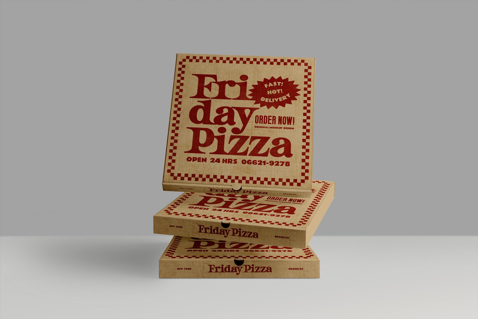 3款比萨外卖包装纸盒设计展示贴图样机 3 Pizza Box Mockup_img_2