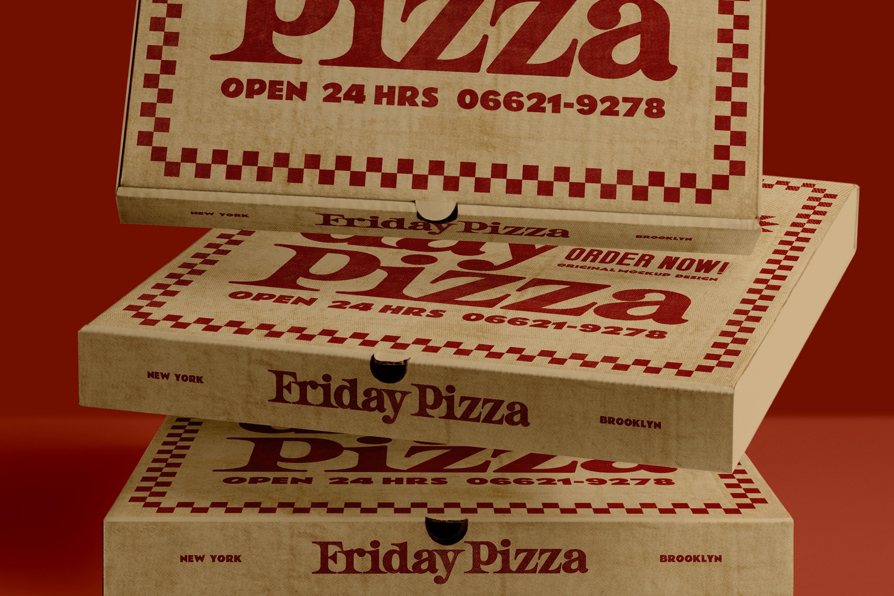 3款比萨外卖包装纸盒设计展示贴图样机 3 Pizza Box Mockup_img_2