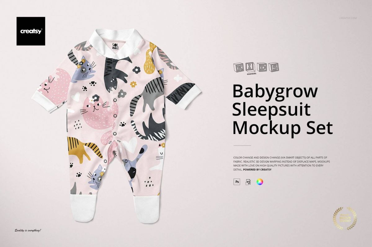 时尚婴儿连衣睡衣印花图案设计PS展示贴图样机合集 Babygrow Sleepsuit Mockup Set_img_2