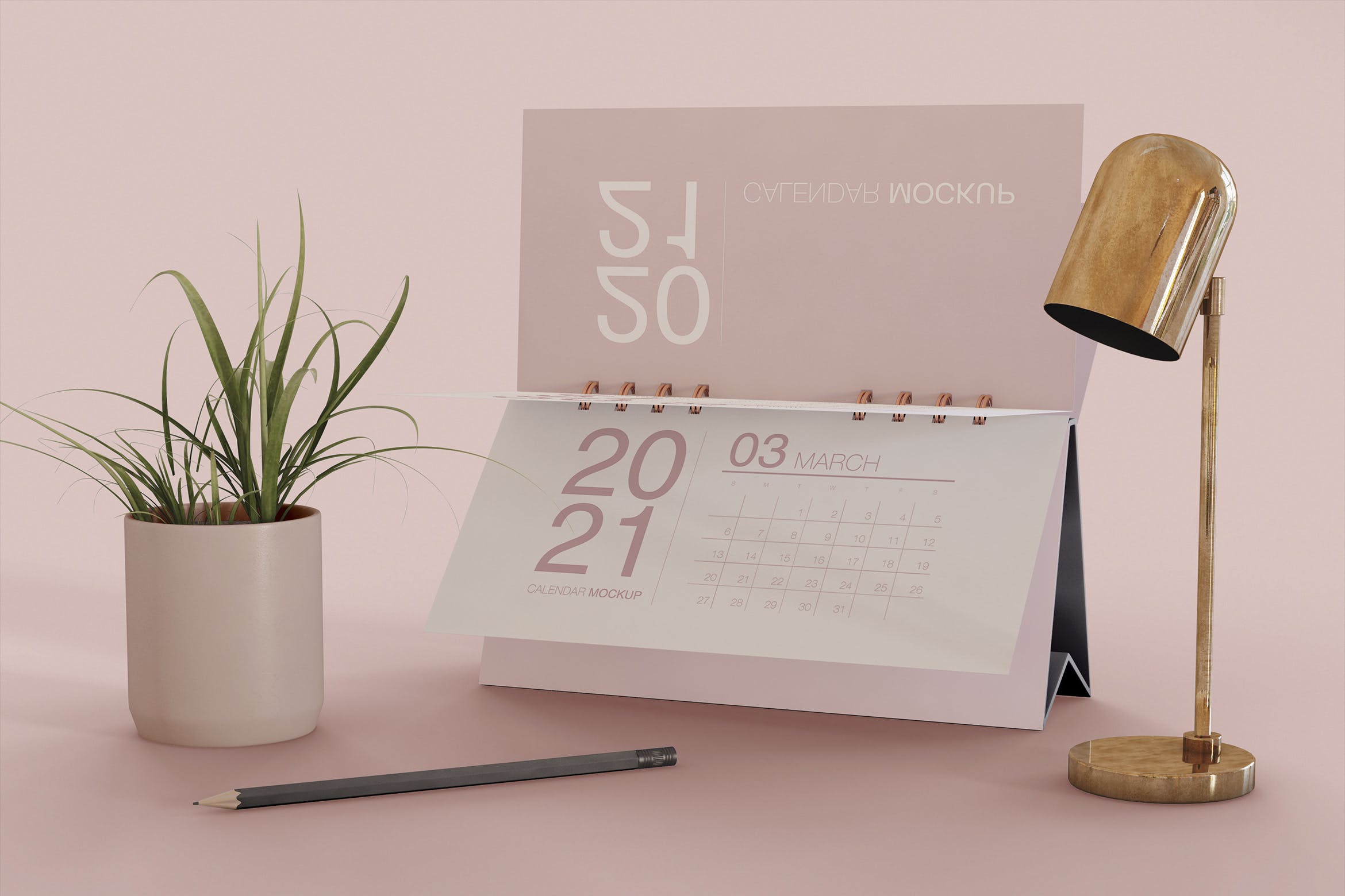 横版台历日历设计展示样机模板 Horizontal Calendar Mockup_img_2