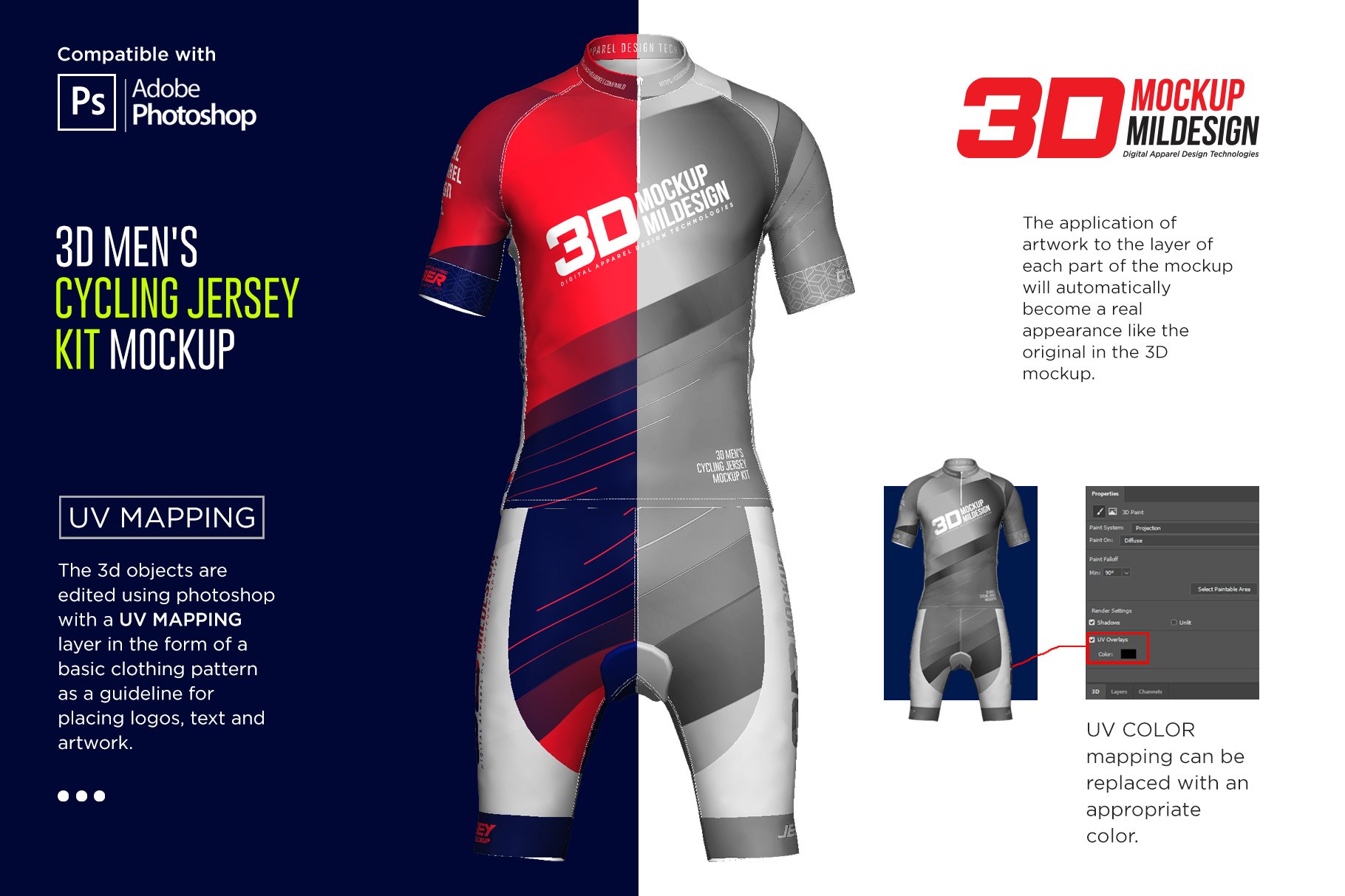 3D男士球衣印花图案设计展示贴图样机模板素材 3D Mens Cyling Jersey Kit Mockup_img_2