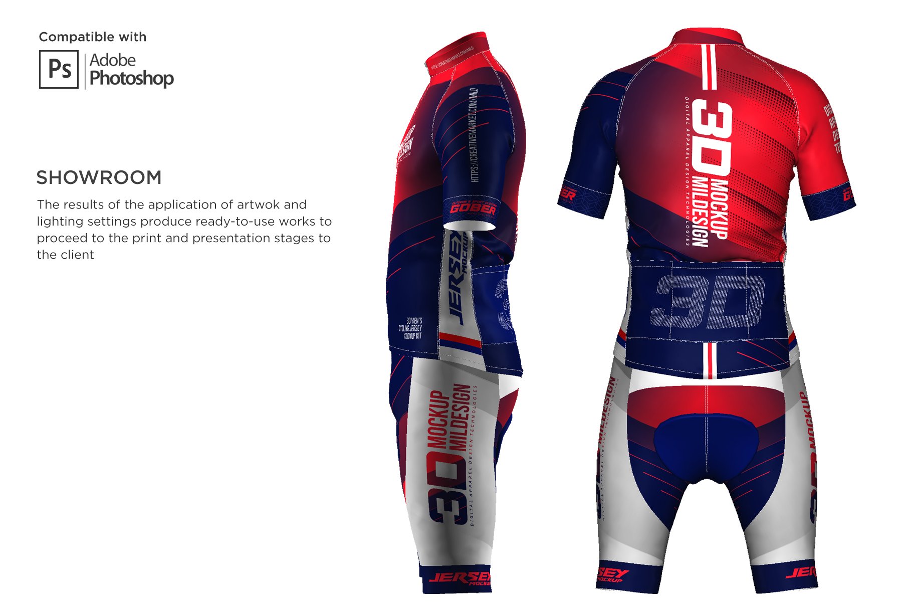 3D男士球衣印花图案设计展示贴图样机模板素材 3D Mens Cyling Jersey Kit Mockup_img_2