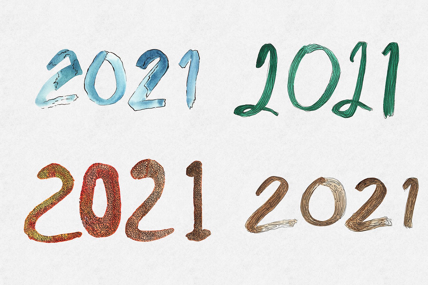 26款2021新年字体设计水彩剪贴画PNG图片设计素材 2021 New Year Clipart Watercolor Font_img_2