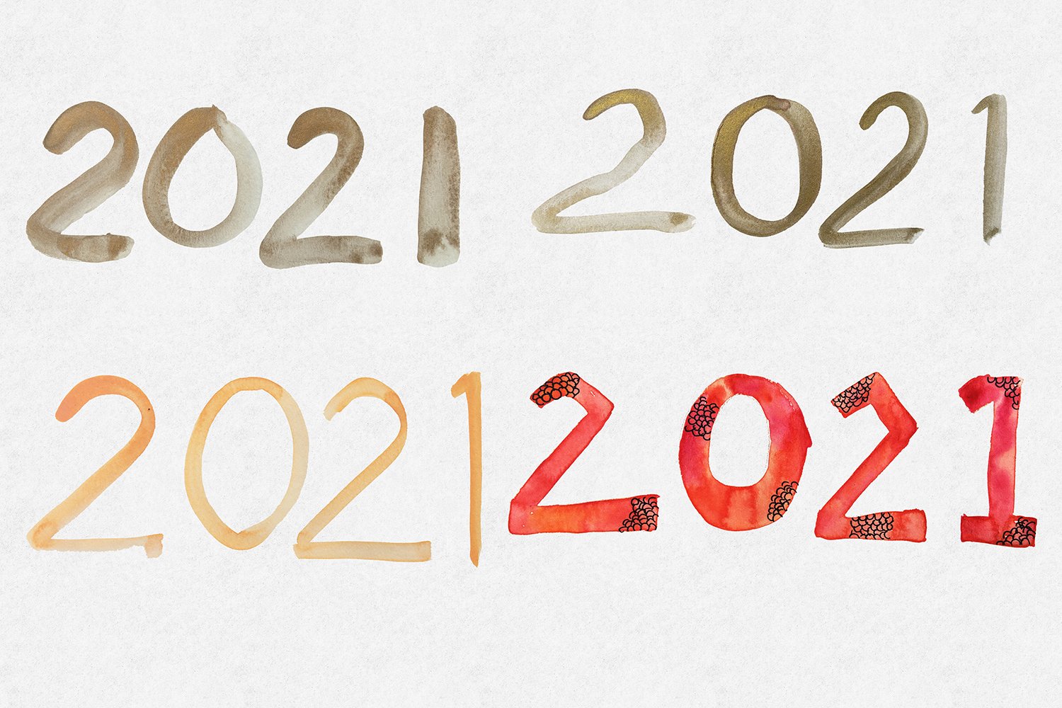 26款2021新年字体设计水彩剪贴画PNG图片设计素材 2021 New Year Clipart Watercolor Font_img_2