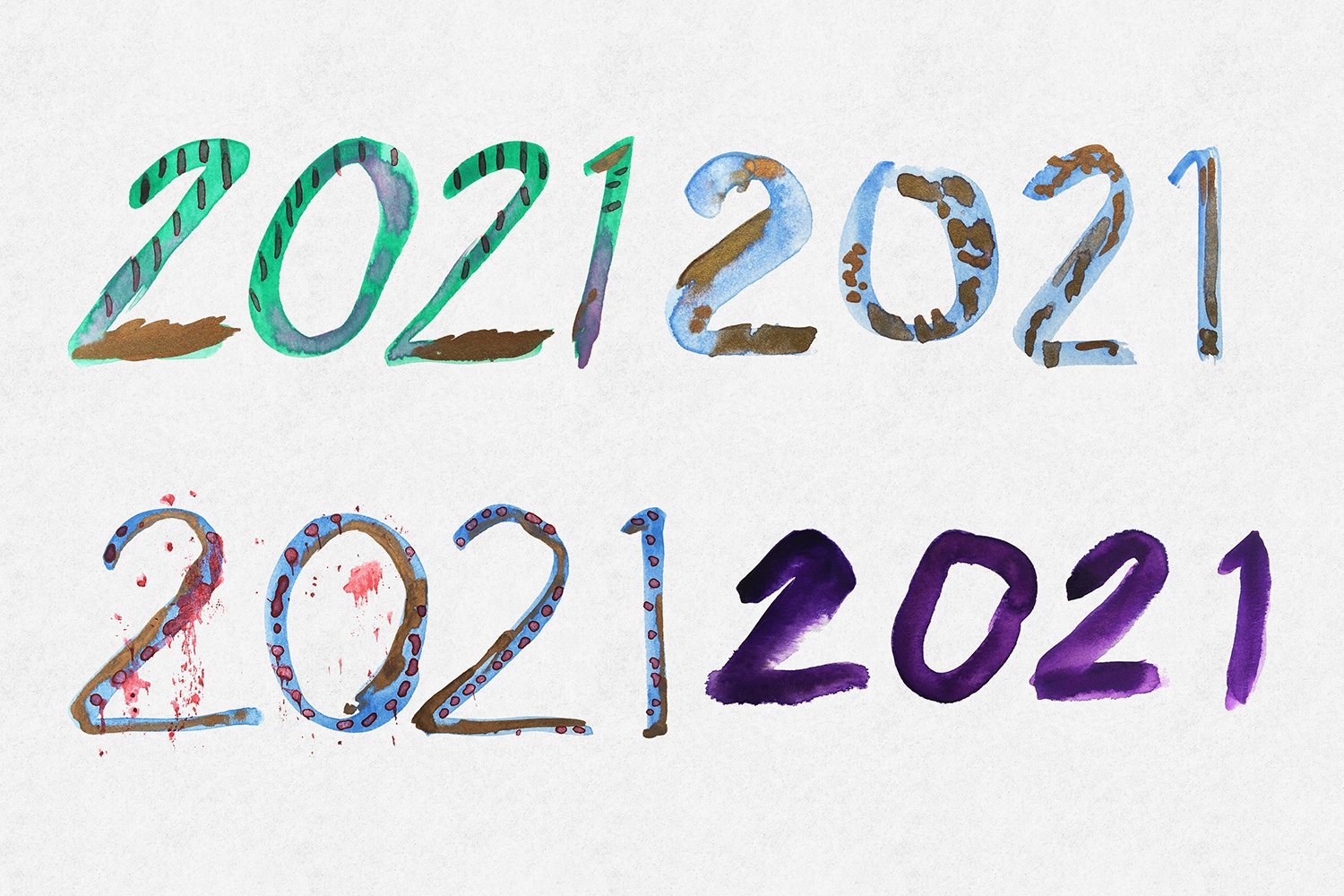 26款2021新年字体设计水彩剪贴画PNG图片设计素材 2021 New Year Clipart Watercolor Font_img_2