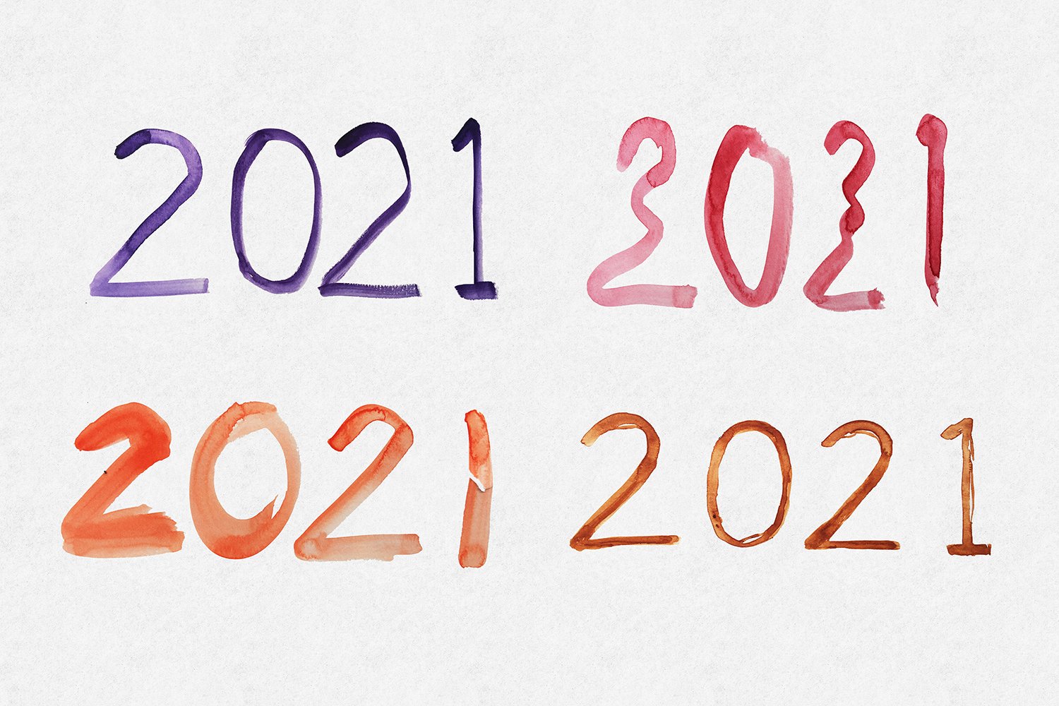 26款2021新年字体设计水彩剪贴画PNG图片设计素材 2021 New Year Clipart Watercolor Font_img_2