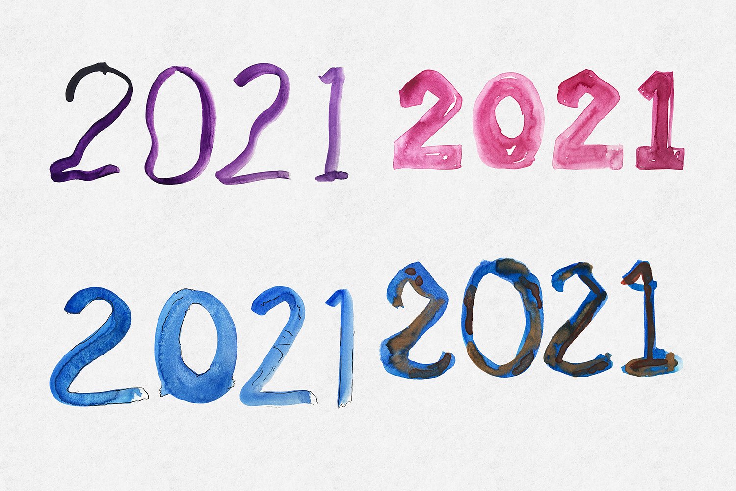 26款2021新年字体设计水彩剪贴画PNG图片设计素材 2021 New Year Clipart Watercolor Font_img_2