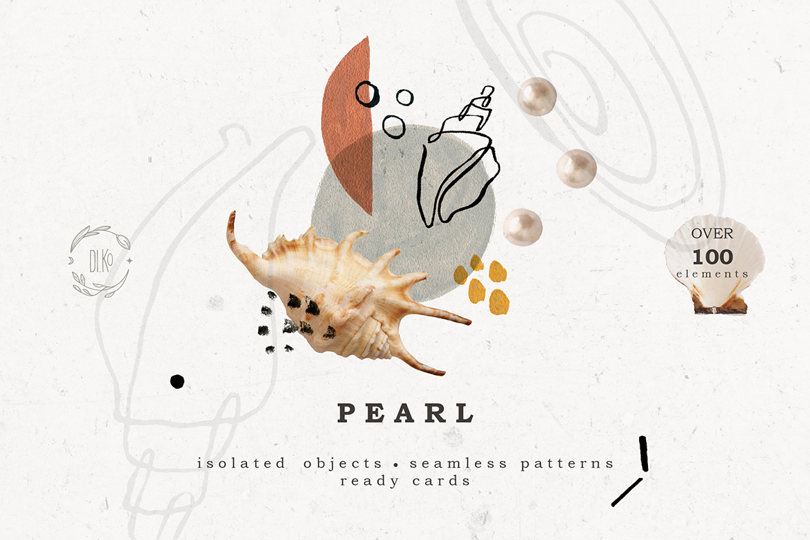 时尚优雅抽象图形贝壳手绘水彩剪贴画背景图片合集 Pearl Graphic Collection_img_2