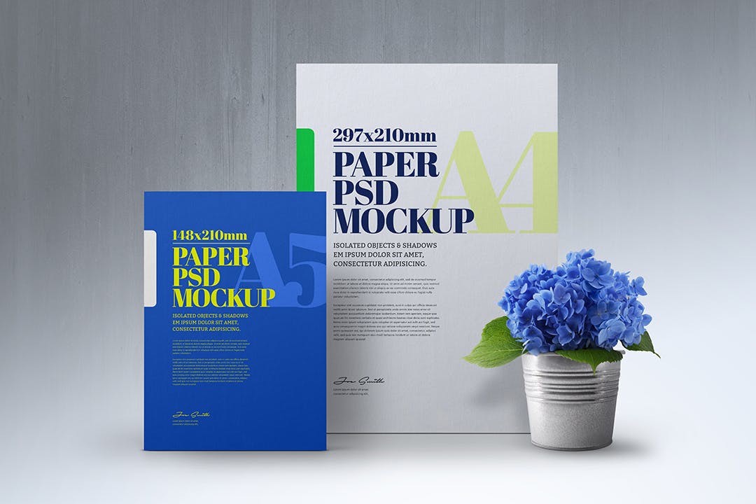 A4&A5海报传单设计贴图PSD样机模板 A4 A5 Flyer Nature Hydrangeas Pot Mockup_img_2