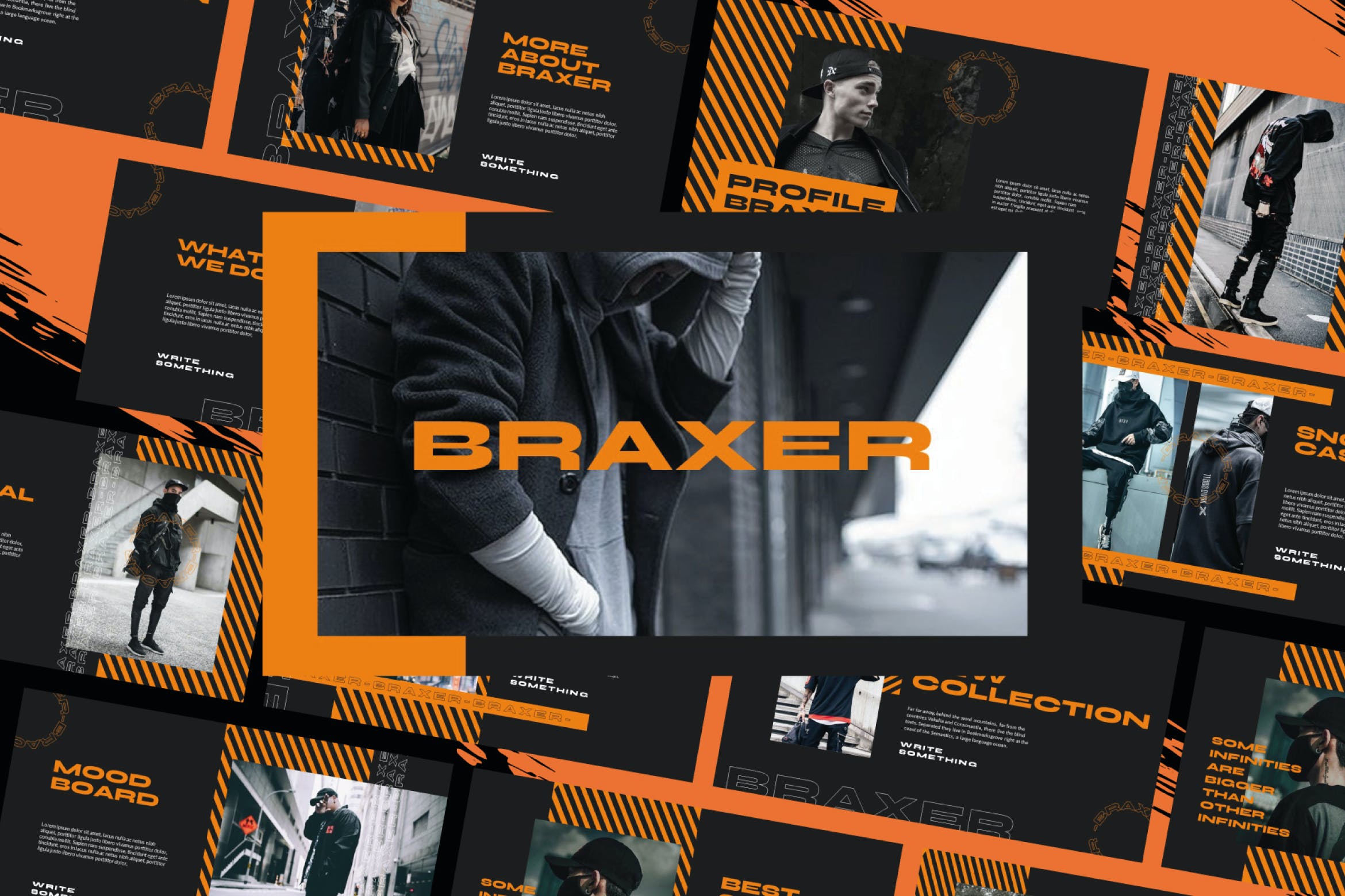 潮流街头潮牌推广新媒体电商海报设计PPT模板 Braxer Urban Powerpoint Template_img_2