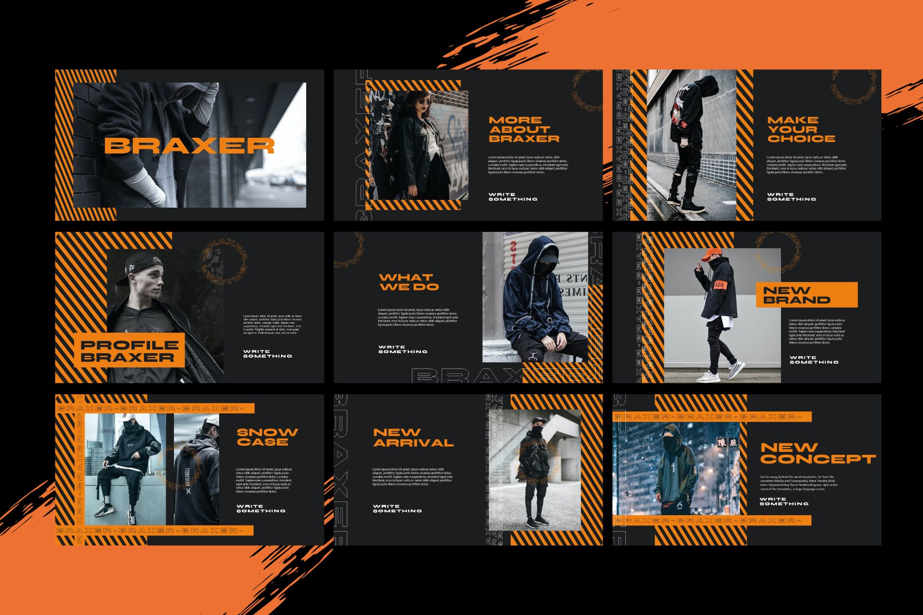 潮流街头潮牌推广新媒体电商海报设计PPT模板 Braxer Urban Powerpoint Template_img_2