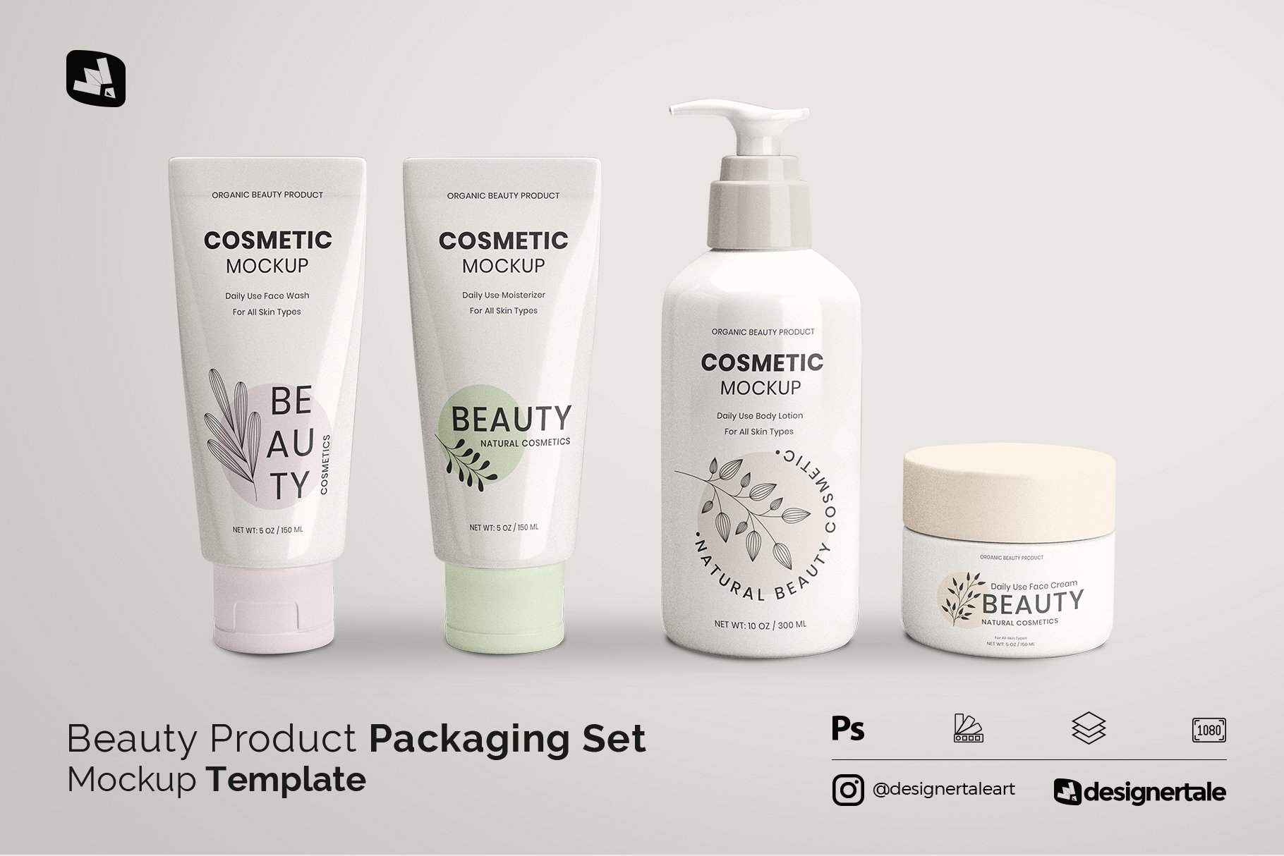 时尚美容化妆品套装包装瓶设计展示贴图样机合集 Beauty Product Packaging Set Mockup_img_2