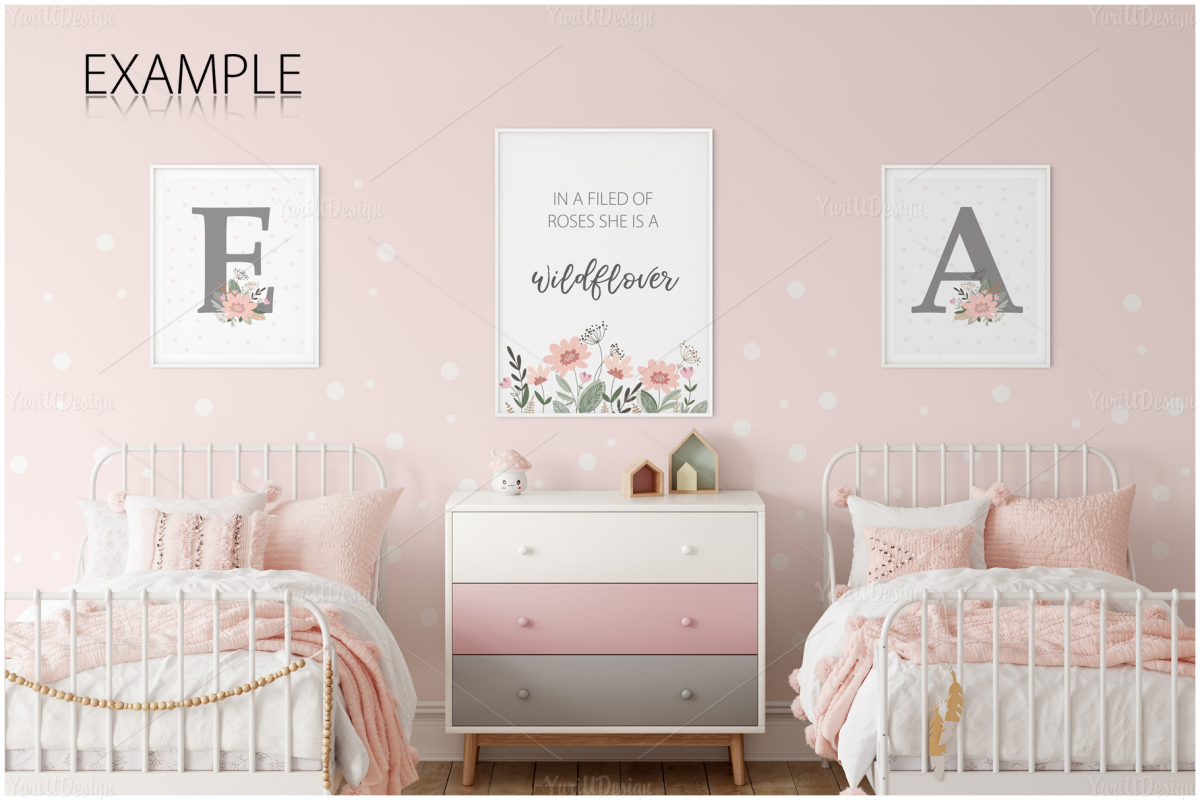 儿童房间挂画框架墙纸设计展示贴图样机合集 Kids Frames & Wall Mockup Pack 6_img_2