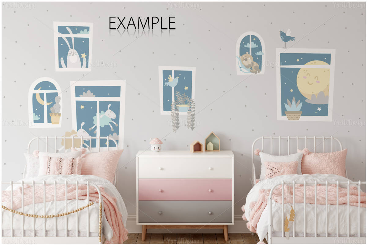 儿童房间挂画框架墙纸设计展示贴图样机合集 Kids Frames & Wall Mockup Pack 6_img_2