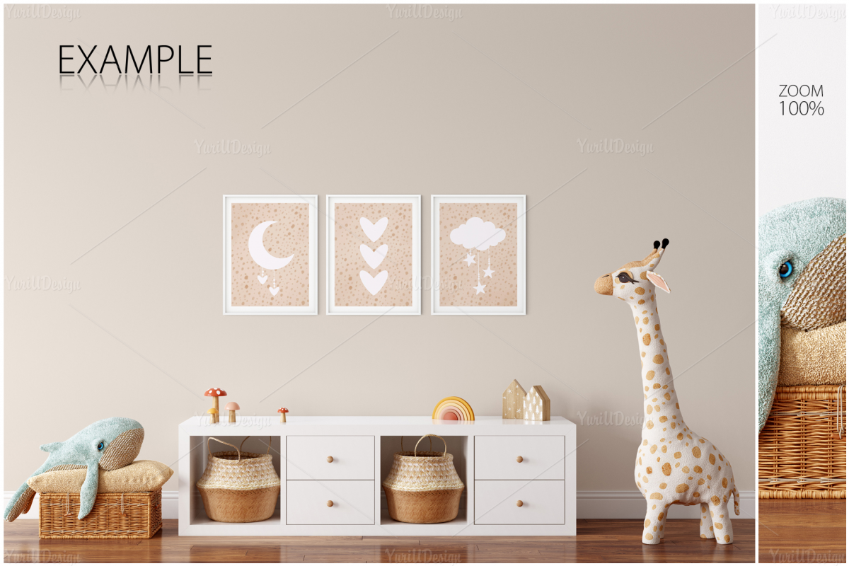 儿童房间挂画框架墙纸设计展示贴图样机合集 Kids Frames & Wall Mockup Pack 6_img_2