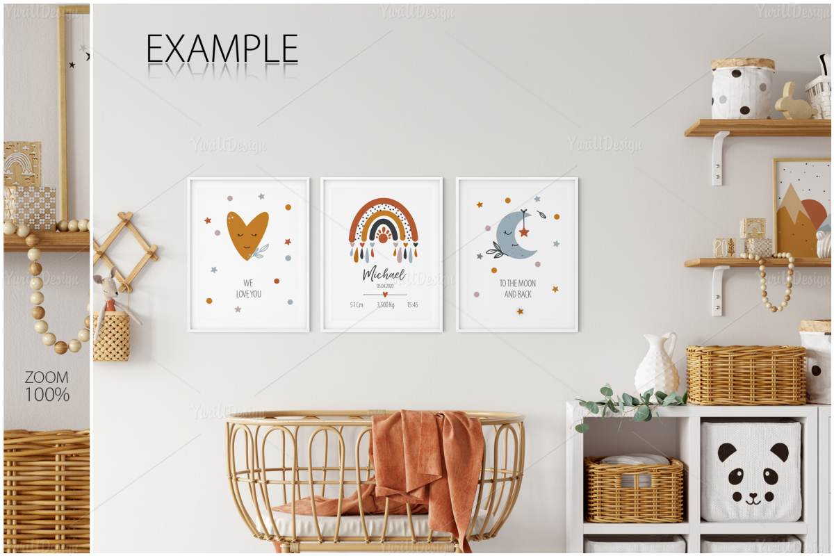 儿童房间挂画框架墙纸设计展示贴图样机合集 Kids Frames & Wall Mockup Pack 6_img_2