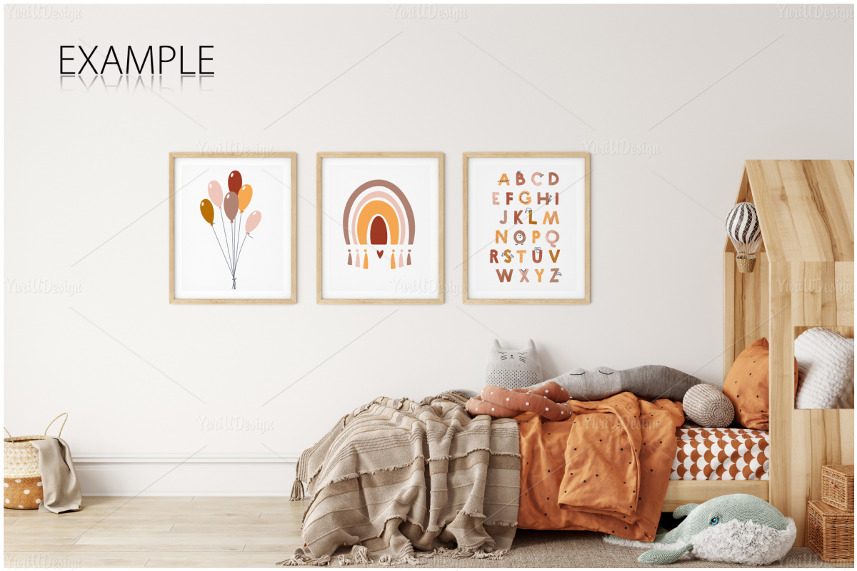 儿童房间挂画框架墙纸设计展示贴图样机合集 Kids Frames & Wall Mockup Pack 6_img_2