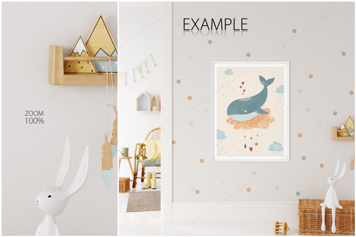 儿童房间挂画框架墙纸设计展示贴图样机合集 Kids Frames & Wall Mockup Pack 6_img_2