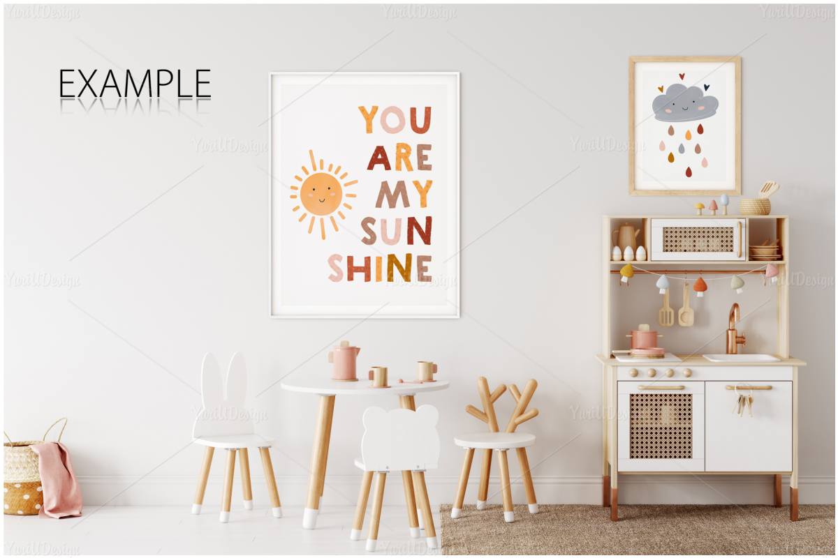 儿童房间挂画框架墙纸设计展示贴图样机合集 Kids Frames & Wall Mockup Pack 6_img_2