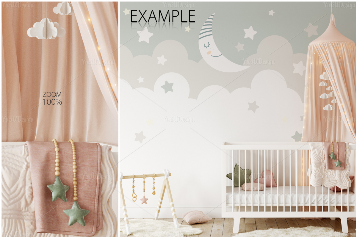 儿童房间挂画框架墙纸设计展示贴图样机合集 Kids Frames & Wall Mockup Pack 6_img_2