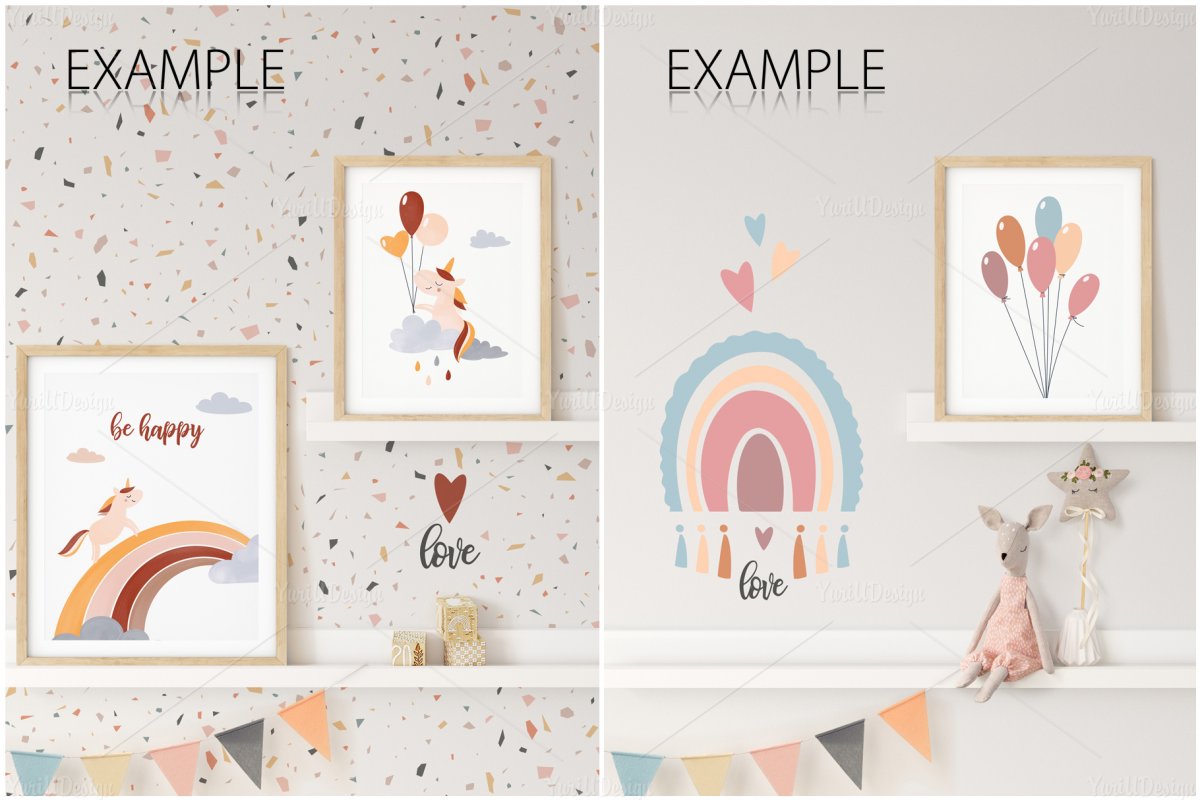 儿童房间挂画框架墙纸设计展示贴图样机合集 Kids Frames & Wall Mockup Pack 6_img_2