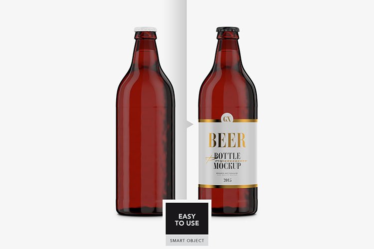 琥珀啤酒玻璃瓶外观设计展示贴图样机模板 Beer Bottle - Amber PET - Mockup_img_2