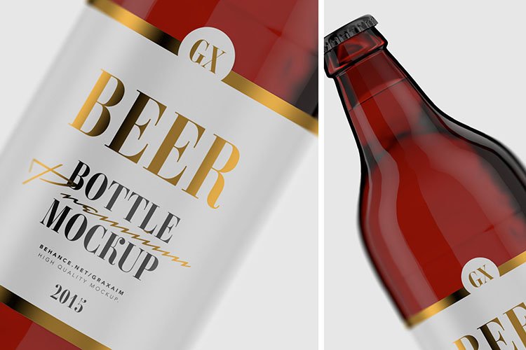 琥珀啤酒玻璃瓶外观设计展示贴图样机模板 Beer Bottle - Amber PET - Mockup_img_2