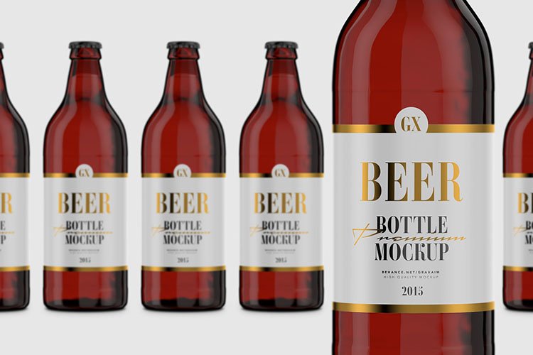 琥珀啤酒玻璃瓶外观设计展示贴图样机模板 Beer Bottle - Amber PET - Mockup_img_2