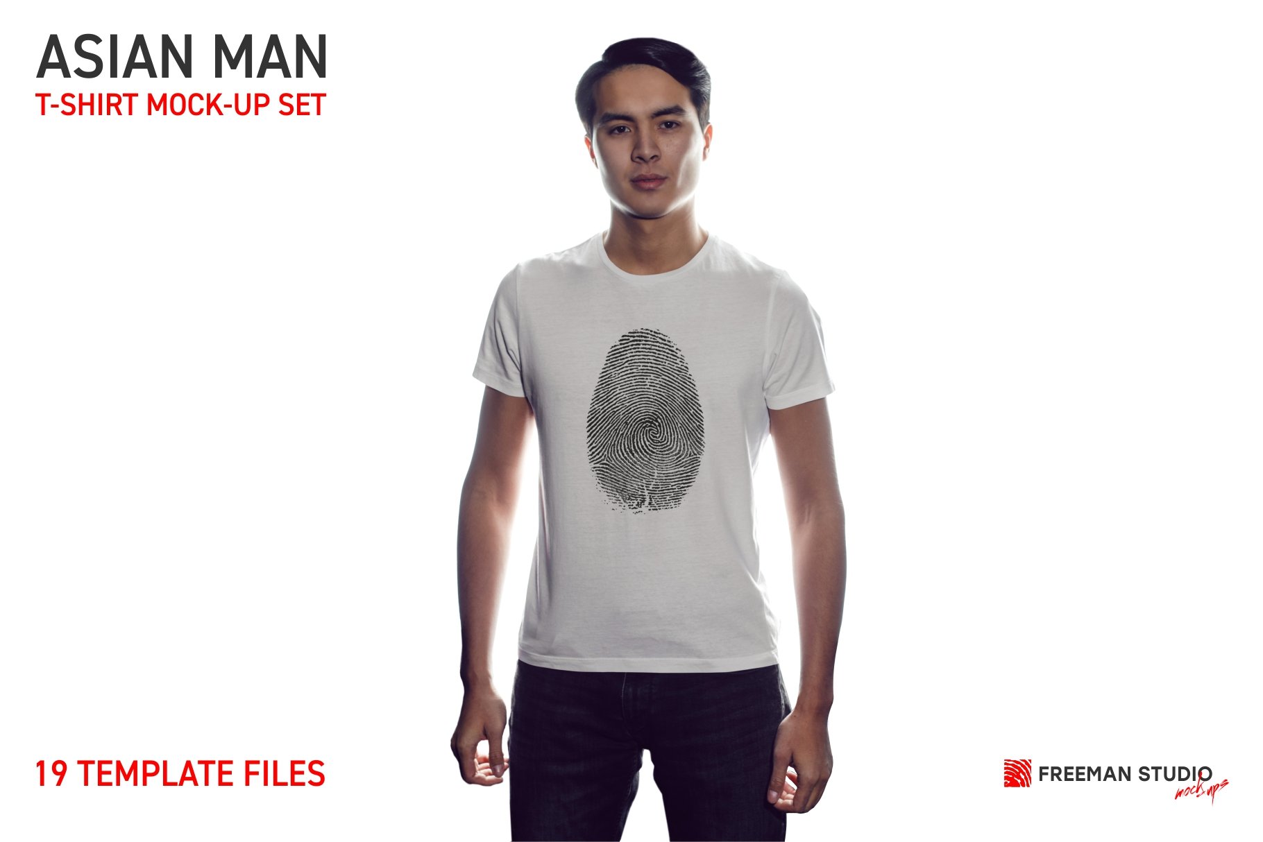 亚洲男子模特半袖T恤印花图案设计展示贴图样机合集 Asian Man T-Shirt Mockup Set_img_2