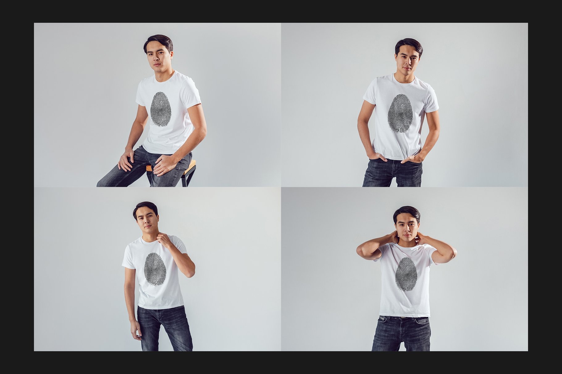 亚洲男子模特半袖T恤印花图案设计展示贴图样机合集 Asian Man T-Shirt Mockup Set_img_2