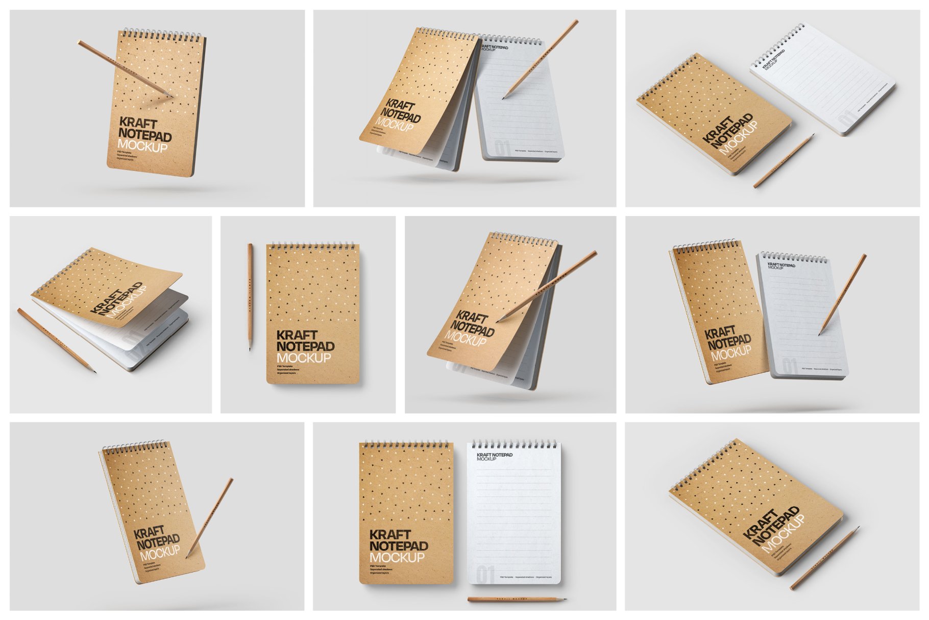 10款新颖卡夫牛皮纸办公记事笔记本设计PSD样机模板合集 Kraft Notepad Mockup Set_img_2