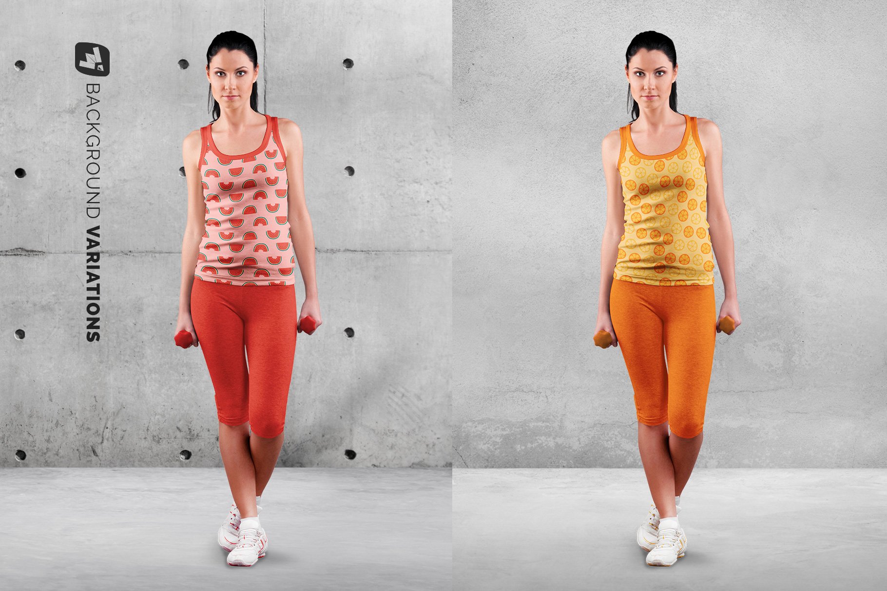 女性无袖健身背心服装套装印花图案设计展示样机模板 Female Sleeveless Gym Outfit Mockup_img_2