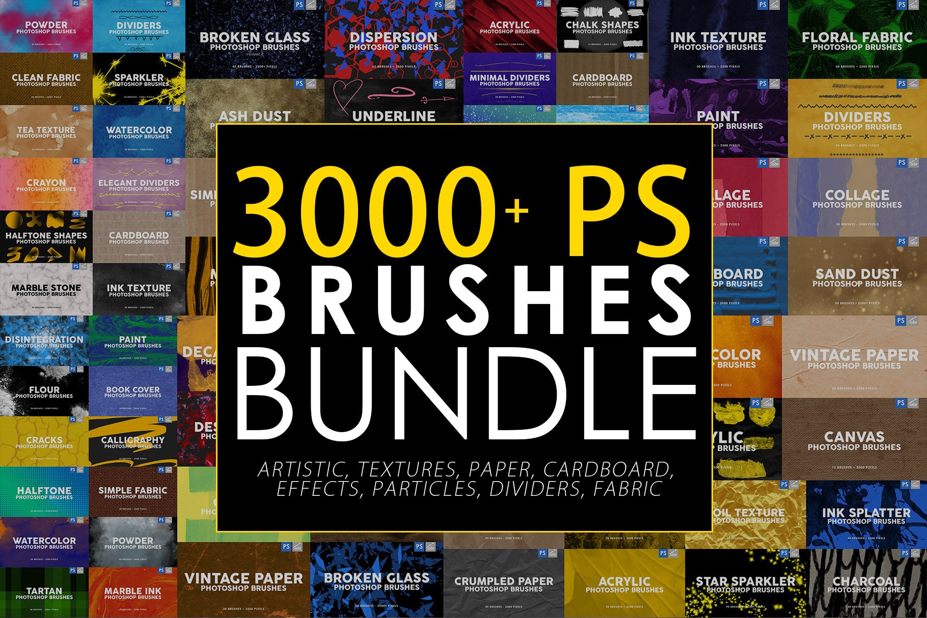 3000款时尚艺术绘画画笔PS笔刷设计素材 3000 Photoshop Stamp Brushes Bundle_img_2