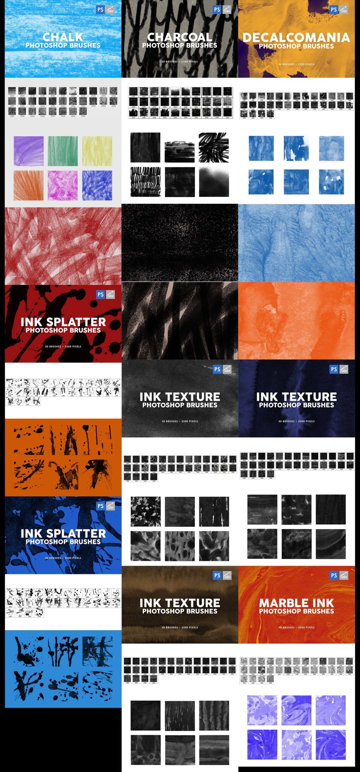 3000款时尚艺术绘画画笔PS笔刷设计素材 3000 Photoshop Stamp Brushes Bundle_img_2