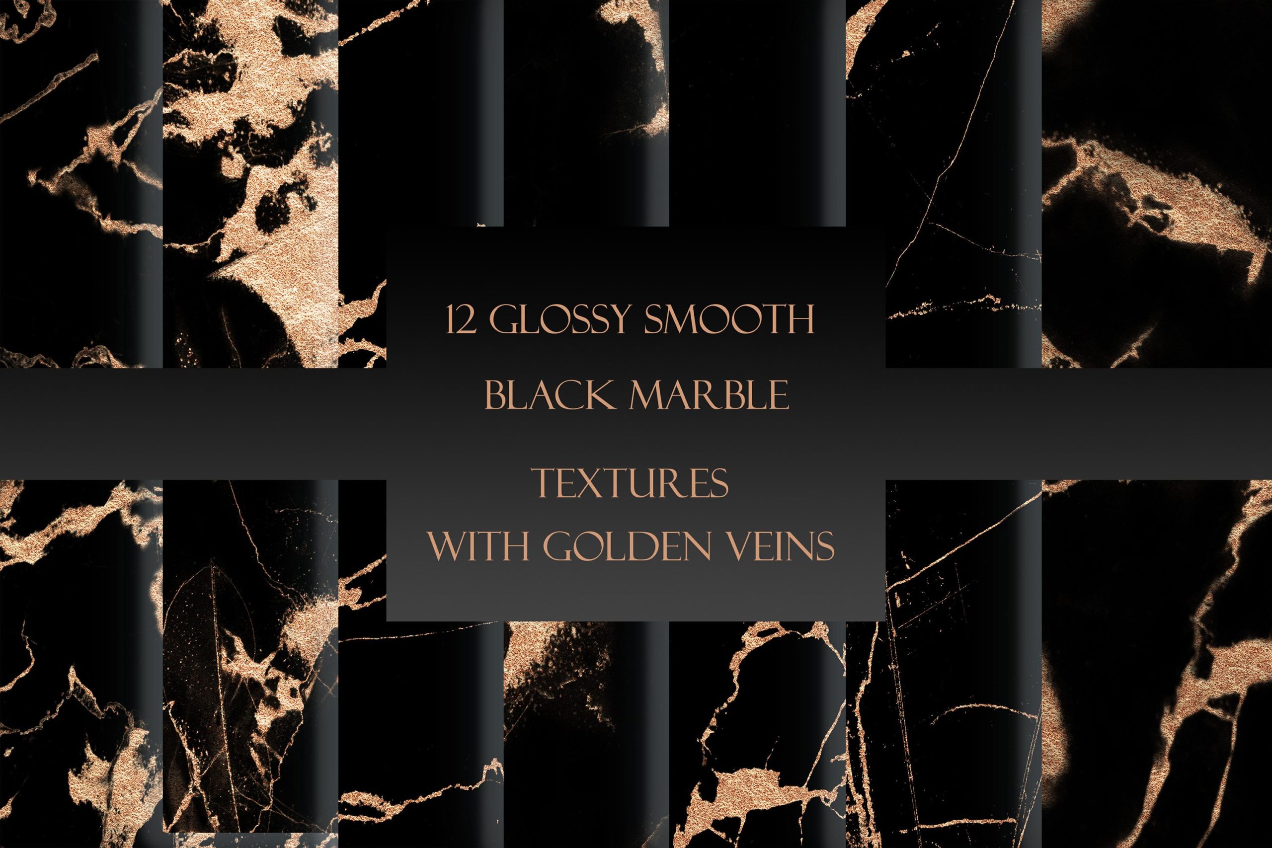 12款豪华黑金光泽大理石纹理背景图片设计素材 Black & Gold Glossy Marble Textures_img_2